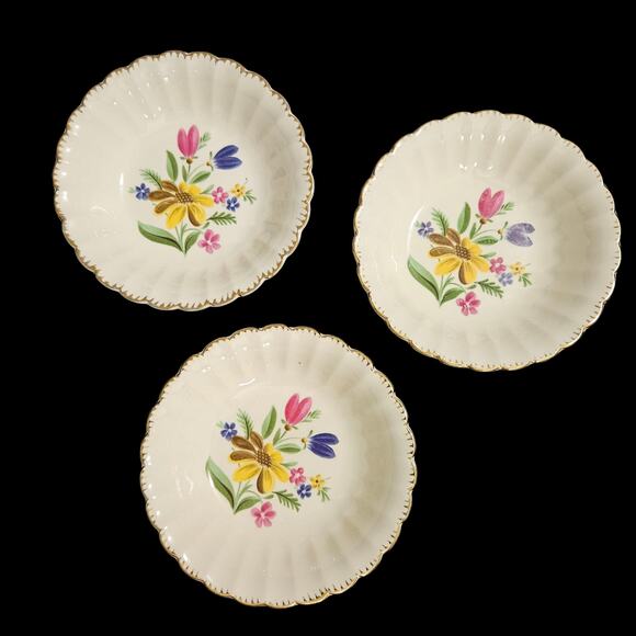 Sebring Pottery Laguna 6.25" Bowls Set of 3 22K Gold Trim Floral USA - Picture 4 of 6